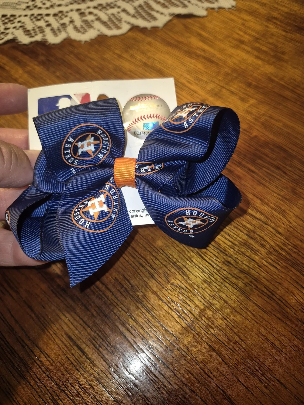 MLB Houston Astros Navy and Orange Team Hair Bow